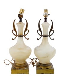 PAIR OF HOLLYWOOD REGENCY STYLE ALABASTER BRASS LAMPS