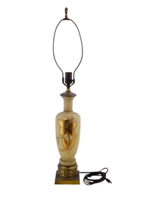VINTAGE TABLE LAMP WITH GOLD PAINTED FLORAL DESIGN
