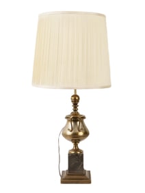 ANTIQUE URN SHAPED BRASS LAMP WITH MARBLE STAND