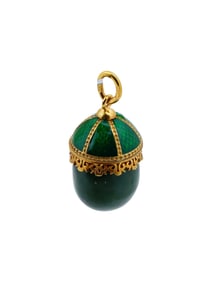 RUSSIAN 14K GOLD ENAMEL JADE EASTER EGG PENDANT