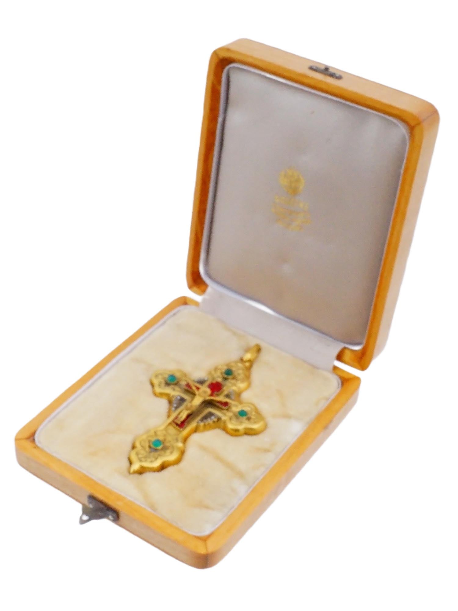 RUSSIAN SILVER ENAMEL CHRYSOPRASE ORTHODOX CROSS (1 of 15)