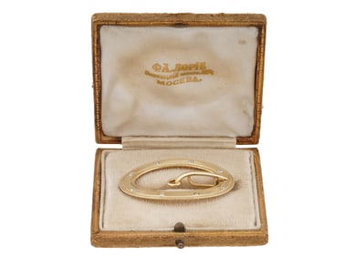 RUSSIAN 56 GOLD BROOCH WITH GEMSTONES IOB