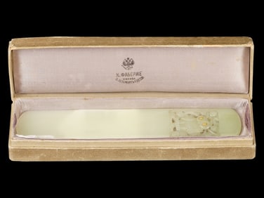 FABERGE CARVED NEPHRITE GEMSTONE LETTER OPENER IOB