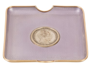RUSSIAN FABERGE SILVER GUILLOCHE ENAMEL COIN ASHTRAY
