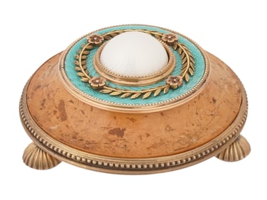 RUSSIAN FABERGE GOLD SILVER ENAMEL BIRCH PUSH BELL