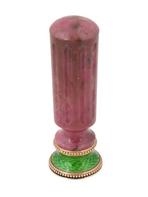 FABERGE 56 GOLD RHODONITE GUILLOCHE ENAMEL AGATE SEAL