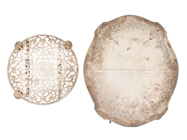 ANTIQUE SILVER PLATED EXPANDABLE TRIVET AND POT HOLDER