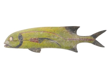 AFRICAN GUINEA BISSAU BIJOKO PAINTED WOODEN FISH FIGURE