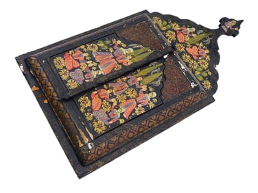 ANTIQUE PERSIAN QAJAR HAND PAINTED MIRROR CABINET