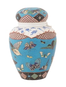 ANTIQUE JAPANESE MEIJI TOTAI SHIPPO ENAMEL GINGER JAR.