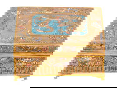 ANTIQUE JAPANESE MEIJI ENAMEL GILT BRONZE JEWELRY BOX