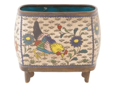 ANTIQUE JAPANESE ROOSTER CLOISONNE ENAMEL PLANTER