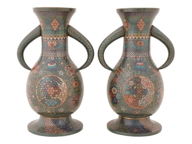 PAIR OF ANTIQUE JAPANESE CLOISONNE ENAMEL VASES