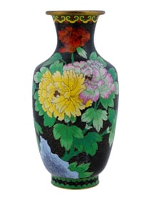 CHINESE FLORAL POLYCHROME CLOISSONNE ENAMEL VASE