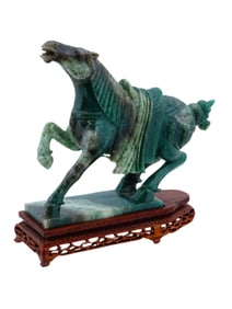 CHINESE TANG STYLE CARVED JADE HORSE SCULPTURE W STAND
