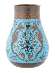 ANTIQUE CHINESE CLOISONNE ENAMEL VASE W DRAGON MOTIF
