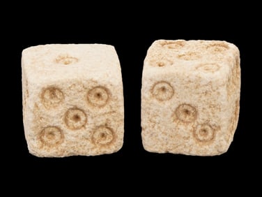 PAIR OF ANCIENT ROMAN CARVED STONE DICE 100 TO 300 AD