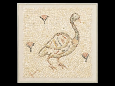 ANCIENT ROMAN BYZANTINE MOSAIC BIRD W LOTUS FLOWER