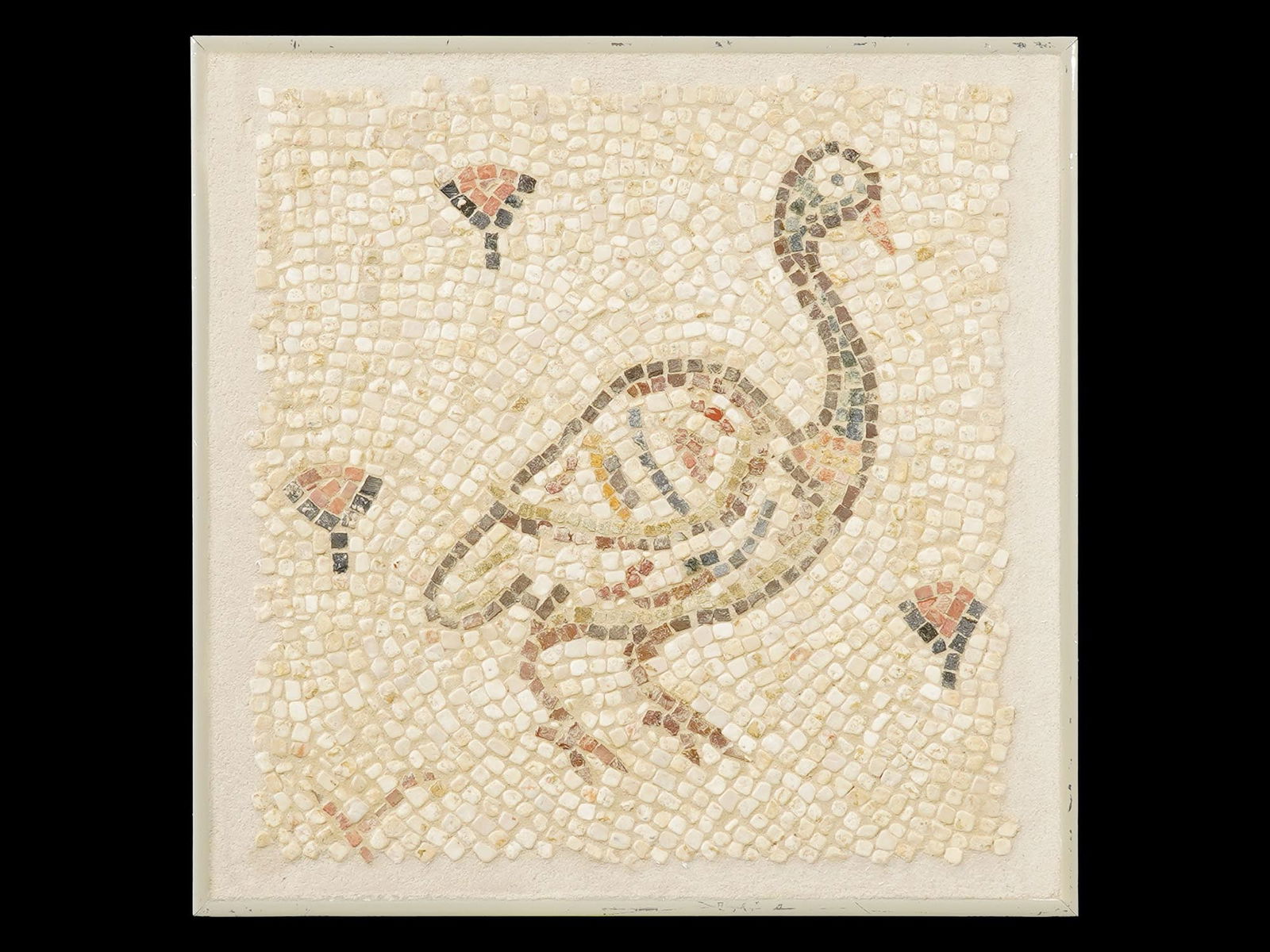 ANCIENT ROMAN BYZANTINE MOSAIC BIRD W LOTUS FLOWER (1 of 3)