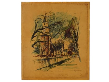 AMERICAN CHURCH DRYPOINT PRINT BY JOHN HAYMSON