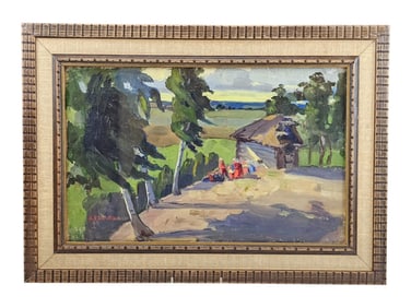 RUSSIAN PAINTING BY ARKADY RYLOV LANDSCAPE W CHILDREN