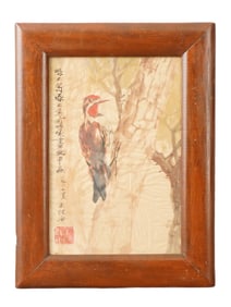 MID CENTURY PAINTING CHINESE TECHNIQUE SAPSUCKER