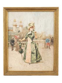 PAINTING AFTER LUDOVICO MARCHETTI LADY IN THE PARK