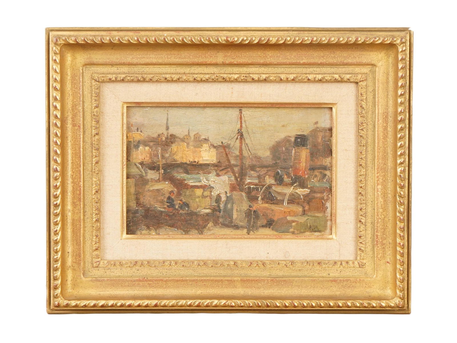 IMPRESSIONIST OIL PAINTING OF HARBOUR SCENE FRAMED (1 of 4)