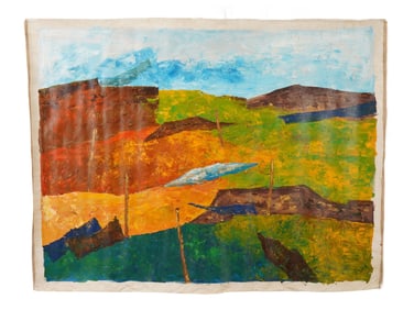 SIGNED RAM KUMAR INDIAN LANDSCAPE PAINTING W COA