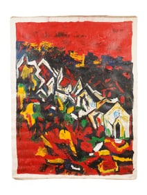 SIGNED SH RAZA INDIAN CITYSCAPE PAINTING WITH COA