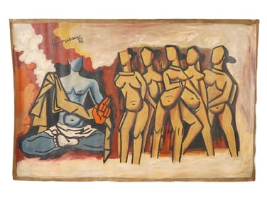 INDIAN OIL PAINTING SIGNED M F HUSAIN WITH COA