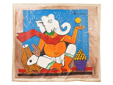 AFTER MF HUSAIN INDIAN ACRYLIC PAINTING GANESHA