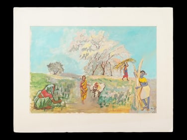 SIGNED NS BENDRE INDIAN GENRE PASTEL PAINTING