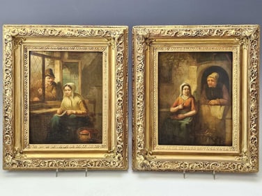 ANTIQUE 18TH CENTURY DUTCH OIL GENRE PAINTINGS SIGNED