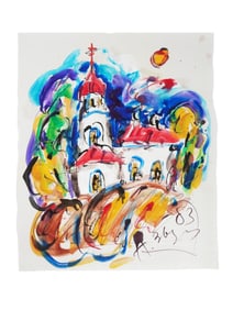 ATTR TO ANATOLY ZVEREV RUSSIAN MIXED MEDIA PAINTING