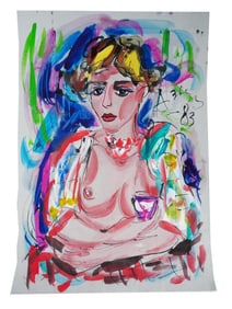 RUSSIAN WOMAN MIXED MEDIA PAINTING BY ANATOLY ZVEREV