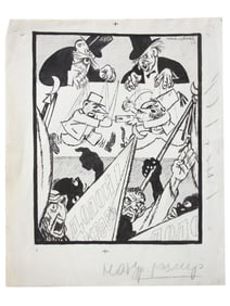 SOVIET CARICATURE PAINTING BY IVAN MALYUTIN 1922