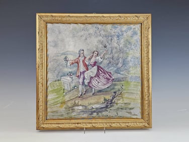 LARGE ANTIQUE FRENCH PORCELAIN PLAQUE SIGNED E. ROULY