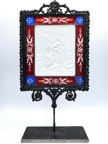 ANTIQUE KPM LITHOPHANE ETCHED GLASS BRONZE FRAME