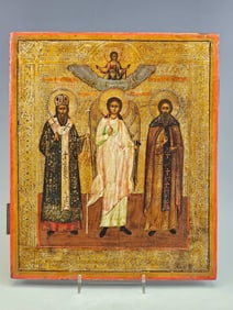 ANTIQUE RUSSIAN ICON GUARDIAN ANGEL WITH SAINTS