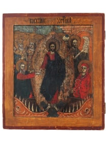 19TH C ANTIQUE RUSSIAN ICON RESURRECTION OF JESUS
