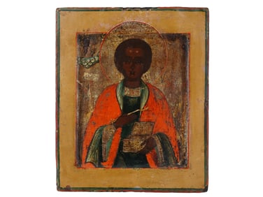 ANTIQUE 19TH C RUSSIAN ICON OF ST PANTELEIMON