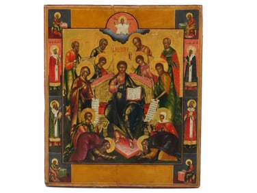 ANTIQUE 19C RUSSIAN ICON OF DEESIS MSTERA SCHOOL