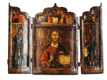ANTIQUE RUSSIAN CHRIST DEESIS TRIPTYCH SKLADEN ICON