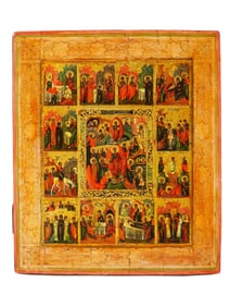 ANTIQUE RUSSIAN ICON OF THE GREAT ORTHODOX FEASTS