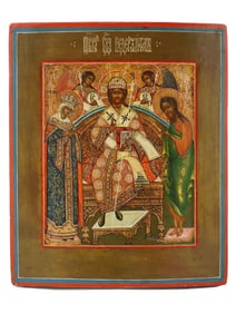 ANTIQUE 19TH C RUSSIAN ORTHODOX ICON OF DEESIS