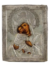 ANTIQUE RUSSIAN SILVER ICON VOLOKOLAMSK MOTHER OF GOD