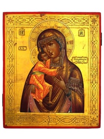 ANTIQUE 19TH C RUSSIAN ICON OUR LADY OF ST THEODORE