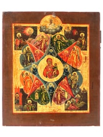 ANTIQUE 19TH C RUSSIAN ORTHODOX BURNING BUSH ICON