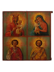 ANTIQUE 19TH CEN RUSSIAN ORTHODOX FOUR PARTS ICON